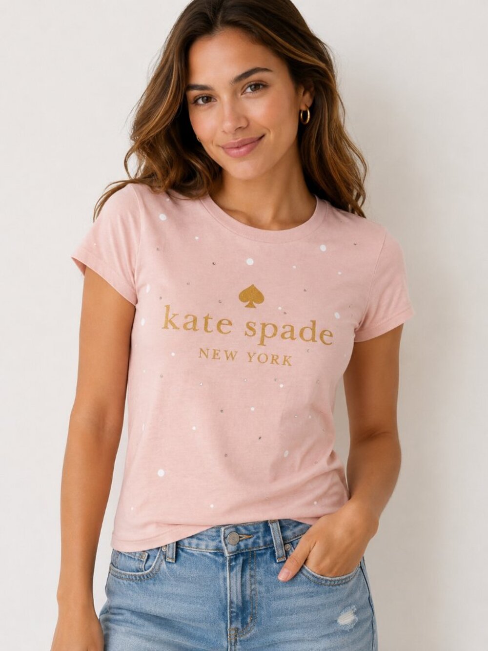 Kate Spade Pink Logo Tee with Gold Print